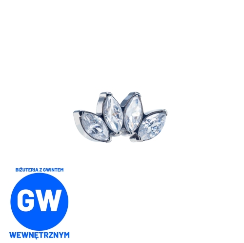 Cluster z 4 dużymi kryształami - tytanowy ozdobny labret. Kryształowy zagięty kolczyk do piercingu conch.jpg