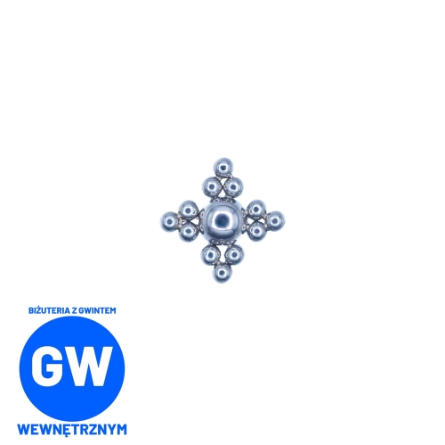 Krzyżyk / kwiatek z kuleczek - tytanowy labret L006.jpg