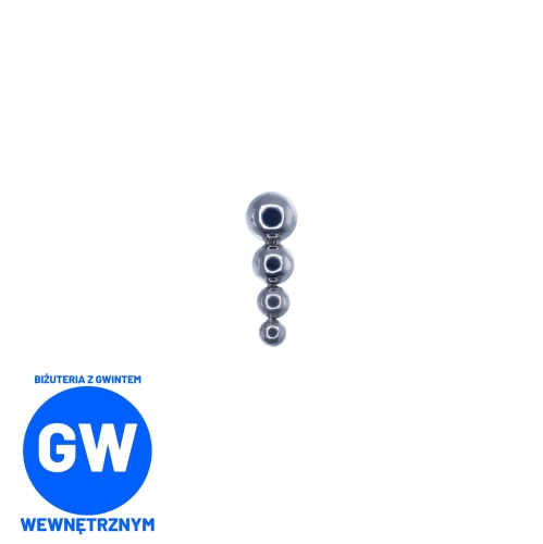 Teardrop 4 kuleczki w pionie - tytanowy labret do piercingu  ucha tragus helix L008.jpg