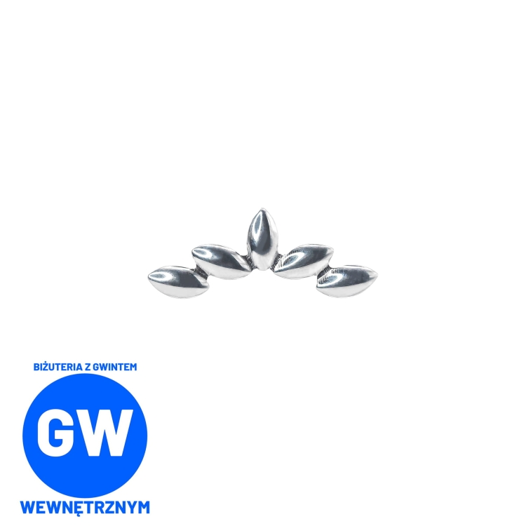 Cluster z 5 liści - tytanowy labret. Zagięty kolczyk do piercingu ucha - conch, flat, helix L014.jpg