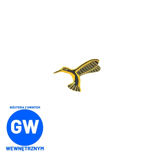 Koliberek tytanowy ozdobny labret koliber ptaszek złoty do piercingu ucha L016.jpg