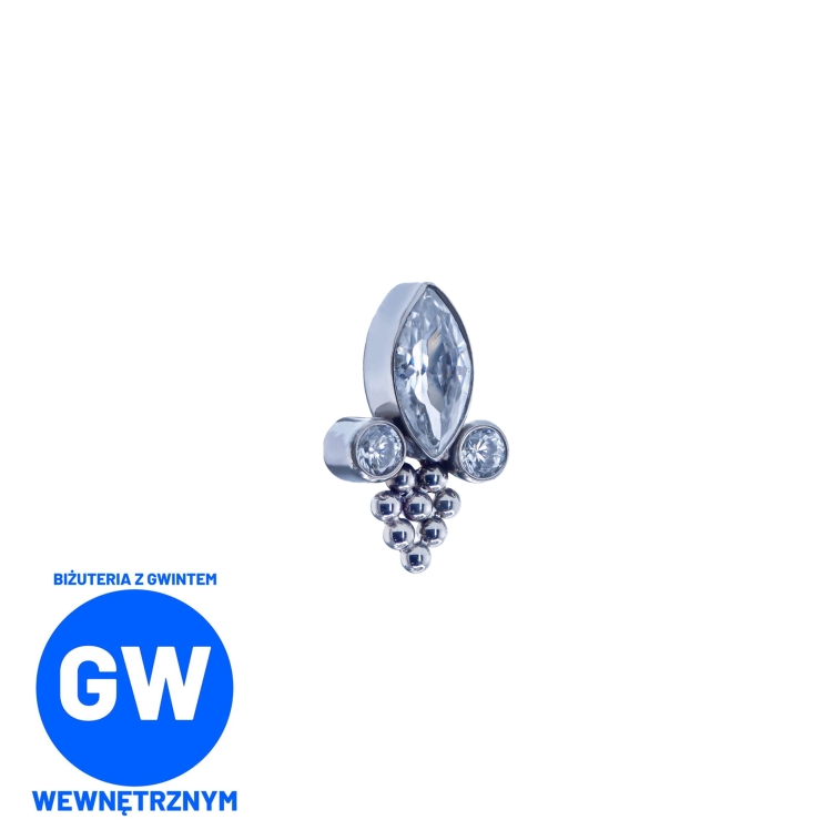 Kryształowa duża łezka z kuleczkami i kryształami - tytanowy labret L029.jpg