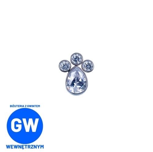 Kryształowa psia łapka - tytanowy ozdobny labret. Kolczyk do piercingu stylizacji ucha. Biżuteria do przekłucia conch flat helix lobe L031.jpg
