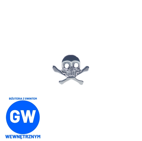 Piracka trupia czacha skrzyżowane kości tytanowy ozdobny labret L041.jpg