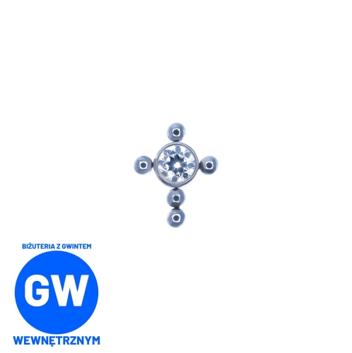 Krzyż z kuleczek z kryształem tytanowy ozdobny labret L048.jpg