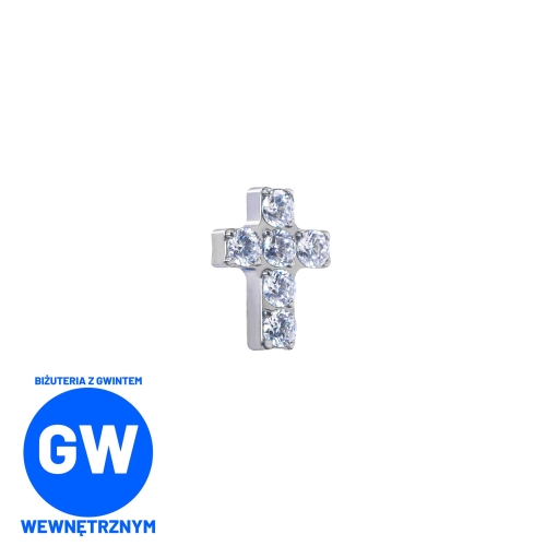 Krzyż wysadzany kryształami - tytanowy ozdobny labret L051.jpg