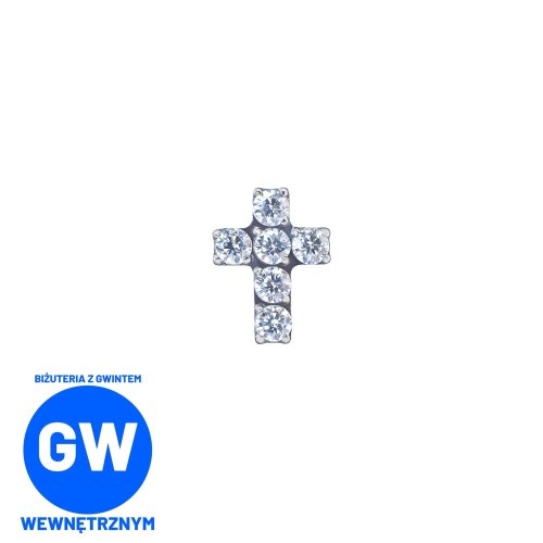 Krzyż wysadzany kryształami - tytanowy ozdobny labret L051.jpg