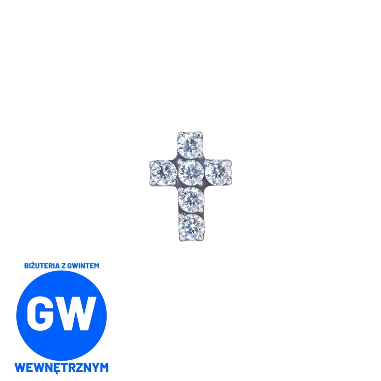Krzyż wysadzany kryształami - tytanowy ozdobny labret L051.jpg
