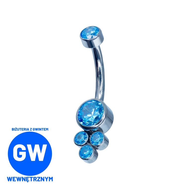 Niebieski kryształ do pępka z dodatkowymi trzema kryształami tytan N006.jpg