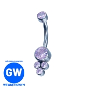 Różowy kryształ do pępka z dodatkowymi trzema kryształami tytan N006.jpg