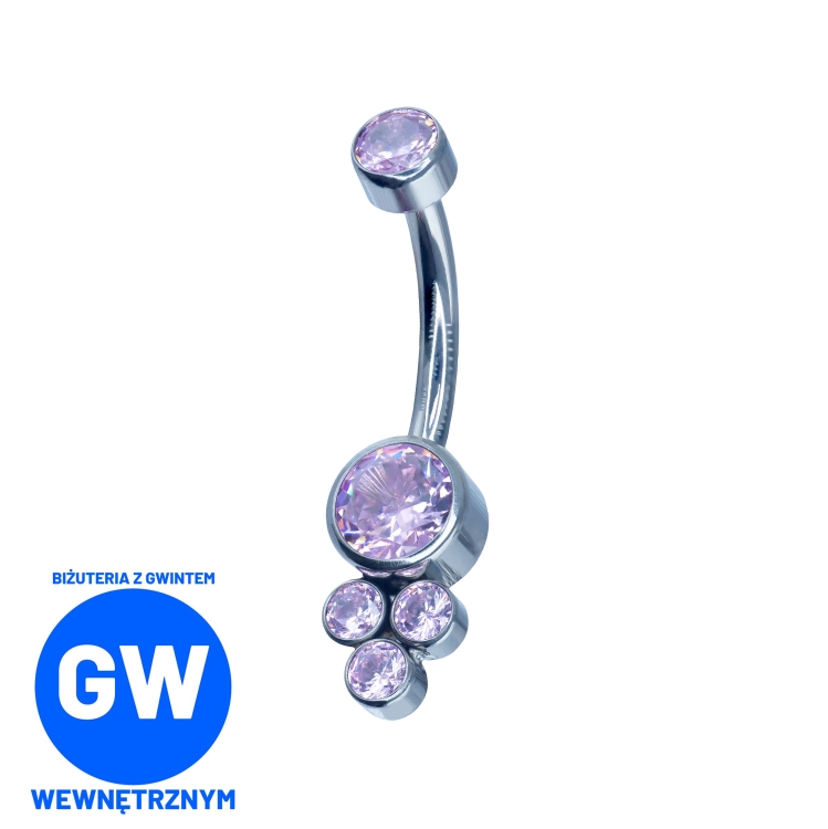 Różowy kryształ do pępka z dodatkowymi trzema kryształami tytan N006.jpg