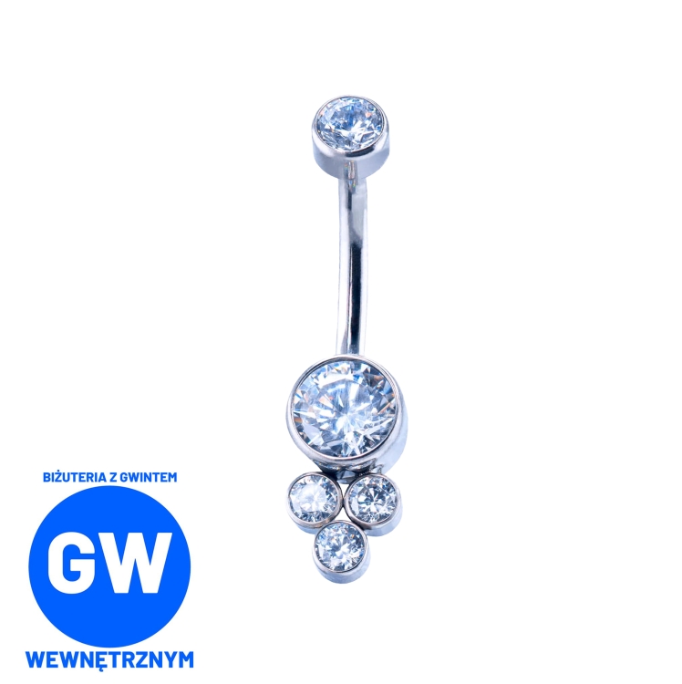 Biały kryształ do pępka z dodatkowymi trzema kryształami tytan N006.jpg