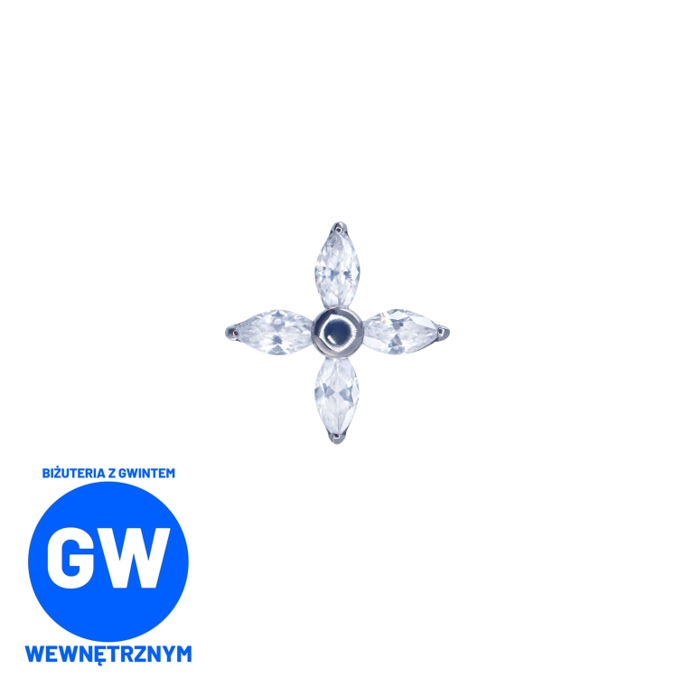 Kwiat 4 kryształowe łezki - tytanowy ozdobny labret L247.jpg