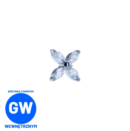 Kwiat 4 kryształowe łezki - tytanowy ozdobny labret L247.jpg