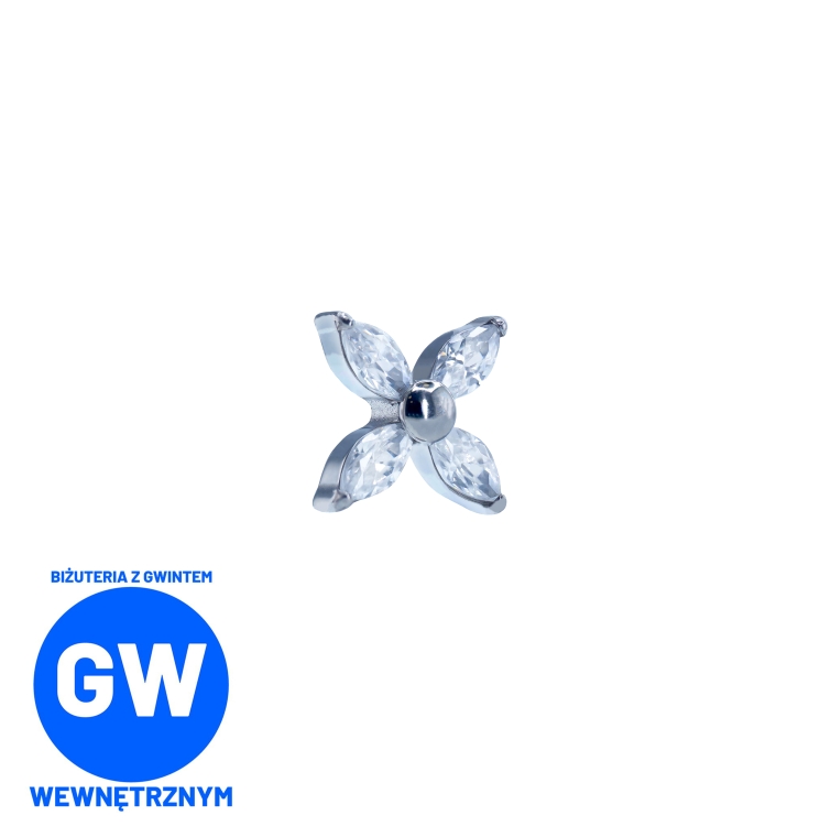 Kwiat 4 kryształowe łezki - tytanowy ozdobny labret L247.jpg
