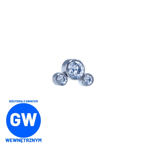 Cluster z 3 różnymi kryształami - tytanowy ozdobny labret. Biżuteria, kolczyk zagięty do piercingu ucha z cyrkoniami - conch, helix, flat, upper lobe L055.jpg