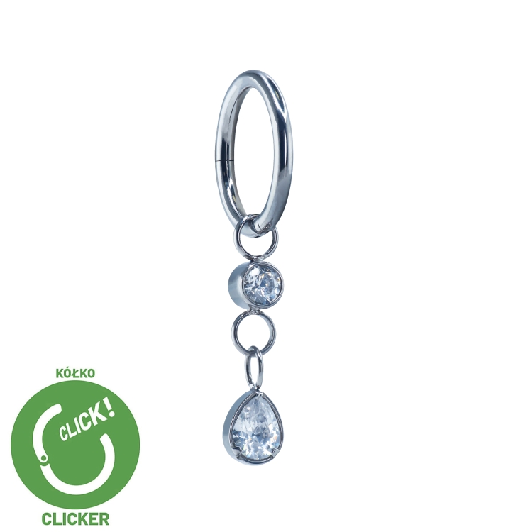Dwie wiszące cyrkonie - tytanowy clicker z zawieszką R051.jpg
