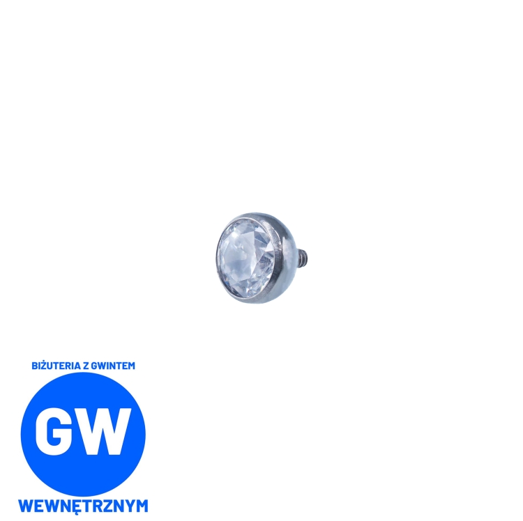 Klasyczny biały kryształ w kielichu nakrętka z gwintem wewnętrznym, labret ozdobny, kolczyk idealny do tragus, flat, conch, lobe i innych przekłuć ucha L022.jpg