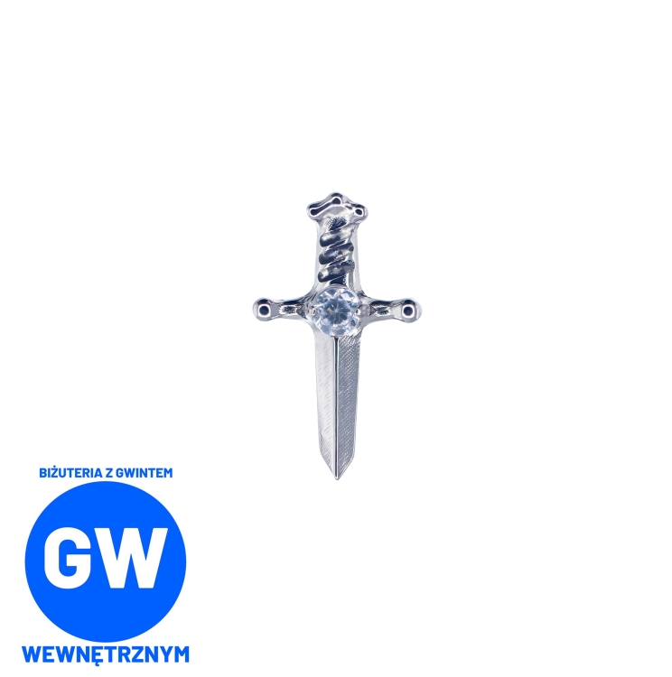 Mały sztylet z kryształem kryształowy miecz biżuteria tytanowy ozdobny labret kolczyk biżuteria helix L124.jpg