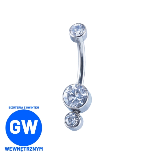 Biały różowy niebieski kryształ do pępka z dodatkowym małym kryształem tytan N005 tytanowy kolczyk