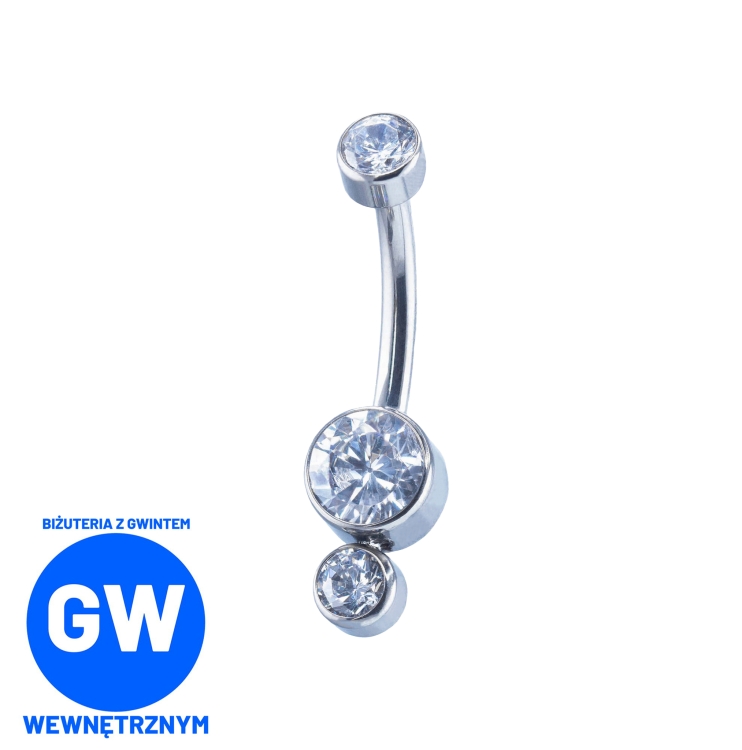 Biały różowy niebieski kryształ do pępka z dodatkowym małym kryształem tytan N005 tytanowy kolczyk