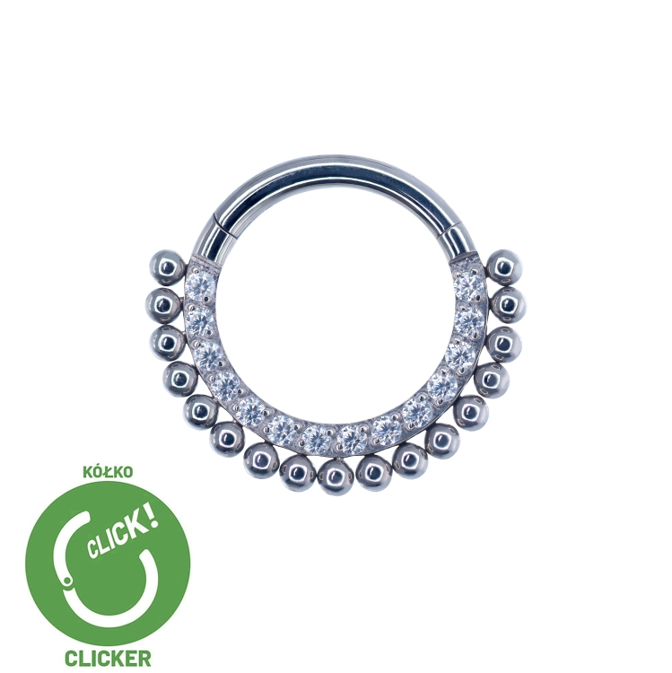 Clicker kółko z kryształami i kuleczkami z przodu tytan RF008.jpg