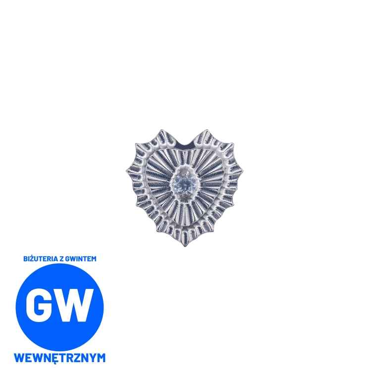 Ponacinane serce z kryształem w środku - tytanowy ozdobny labret L280.jpg