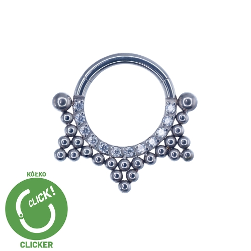 Clicker kółko z kryształami i kuleczkami w trójkąty tytan RF005.jpg