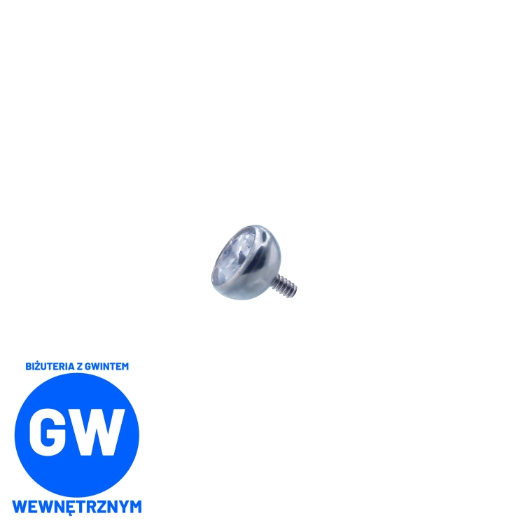 Klasyczny biały kryształ w kielichu nakrętka z gwintem wewnętrznym, labret ozdobny, kolczyk idealny do tragus, flat, conch, lobe i innych przekłuć ucha L022.jpg