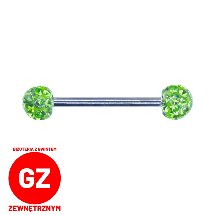 ZIELONA Tytanowa sztanga z akrylowymi kolorowymi kulkami do języka lub sutków S009.jpg