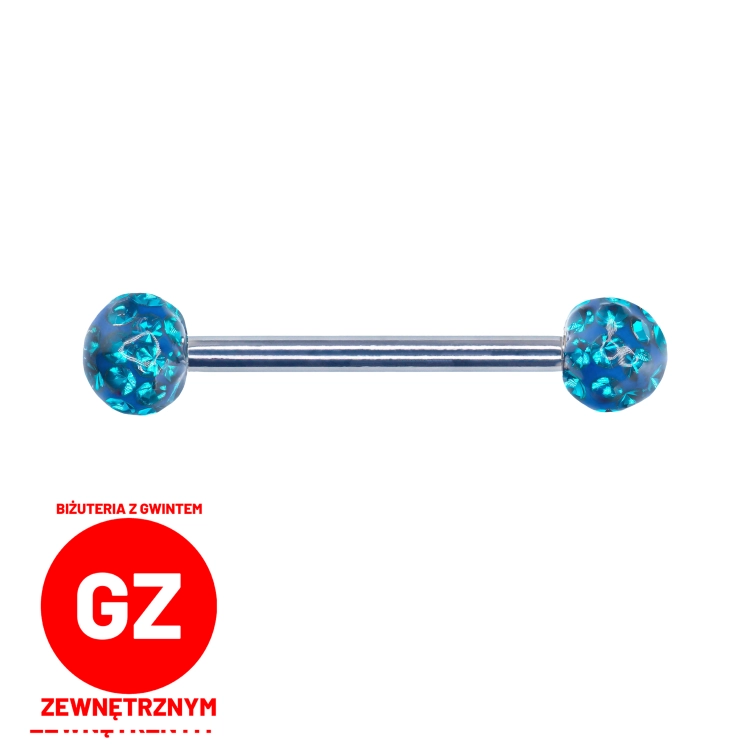 BŁĘKITNA Tytanowa sztanga z akrylowymi kolorowymi kulkami do języka lub sutków S009.jpg