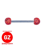 CZERWONA Tytanowa sztanga z akrylowymi kolorowymi kulkami do języka lub sutków S009.jpg