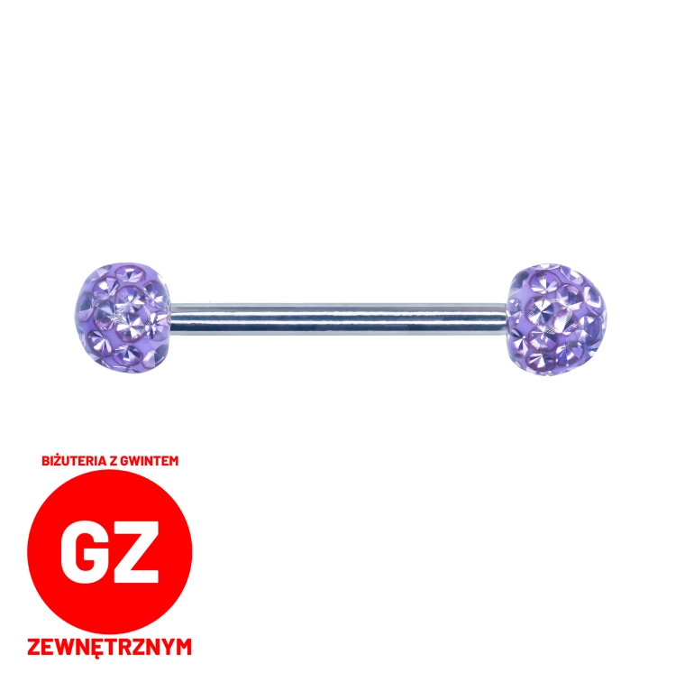 FIOLETOWA Tytanowa sztanga z akrylowymi kolorowymi kulkami do języka lub sutków S009.jpg