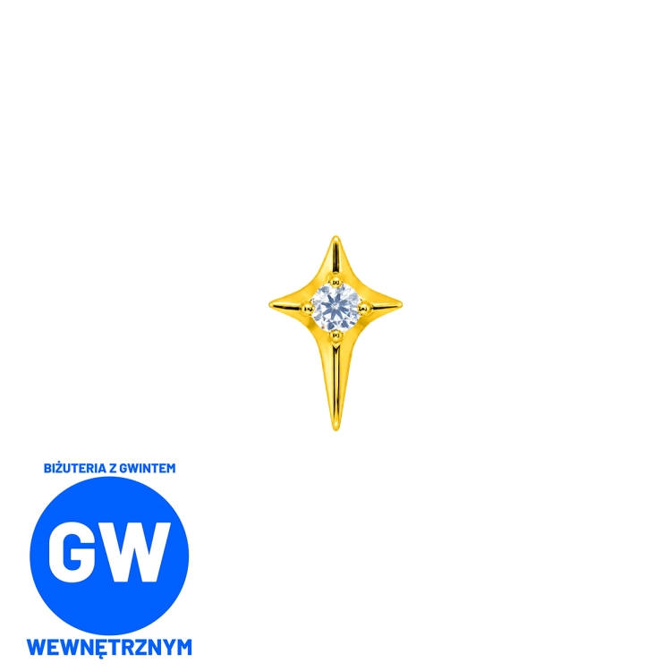 Złota Gwiazdka z cyrkonią - tytanowy labret ozdobny L289.jpg