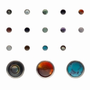 Okrągła płaska nakrętka z kamieniem PUSH-IN - tytanowy ozdobny labret. Wiele kolorów, onyks, imitacja naturalnych kamieni. Kolczyk do piercingu przekłuć ucha, nosa, wargi.
