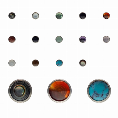 Okrągła płaska nakrętka z kamieniem PUSH-IN - tytanowy ozdobny labret. Wiele kolorów, onyks, imitacja naturalnych kamieni. Kolczyk do piercingu przekłuć ucha, nosa, wargi.