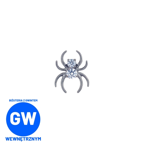 Kryształowy pajęczak - pająk ptasznik z kryształem tytanowy ozdobny labret biżuteria kolczyk halloween. Kolczyk do lobe, helix, flat, conch L099.jpg