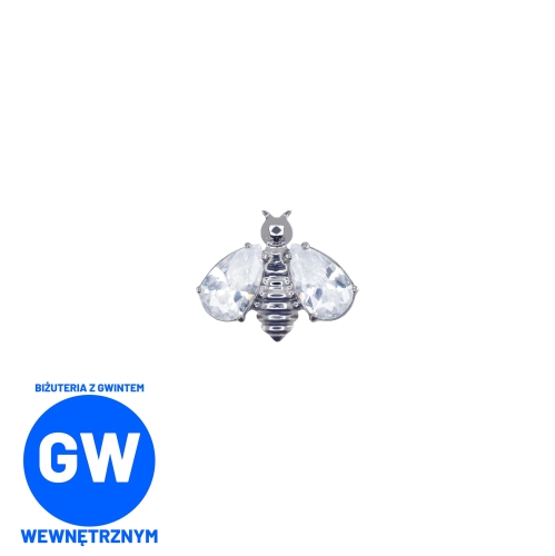 Pszczoła z kryształowymi skrzydłami - tytanowy ozdobny labret. Kolczyk do piercingu ucha lobe, flat, conch. L088.jpg