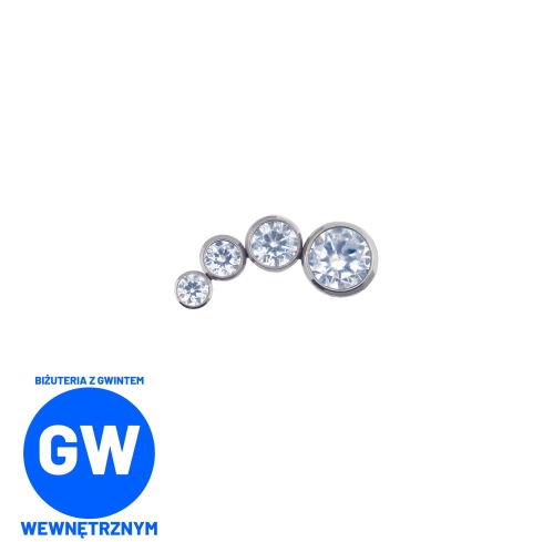 Łuk z okrągłymi kryształami - tytanowy ozdobny labret. Zagięty kolczyk cluster do piercingu ucha - conch, flat., helix. L054.jpg