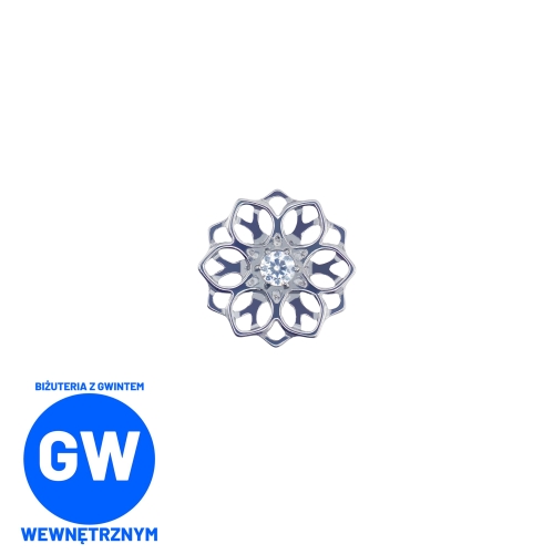 Rozeta mandala z kryształem - tytanowy ozdobny labret. Kolczyk do piercingu ucha. L159.jpg