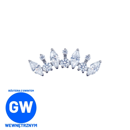 Cluster z kryształami korona - tytanowy ozdobny labret. Duży zagięty kolczyk, biżuteria do piercingu ucha - conch, flat helix. L091.jpg