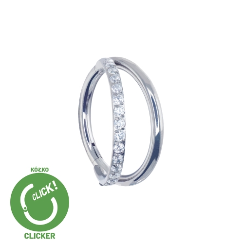 Kółko clicker podwójne rozchylone obręcze kryształowa i gładka do piercingu ucha przekłucia helix conch R005.jpg