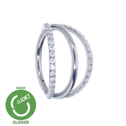 Clicker kółko potrójne rozchylone 2 kryształowe obręcze i gładka - do concha. Kolczyk do piercingu ucha w stylizacji conch R020.jpg