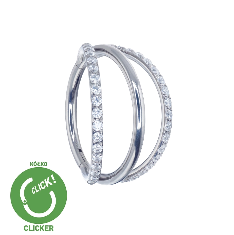 Clicker kółko potrójne rozchylone 2 kryształowe obręcze i gładka - do concha. Kolczyk do piercingu ucha w stylizacji conch R020.jpg