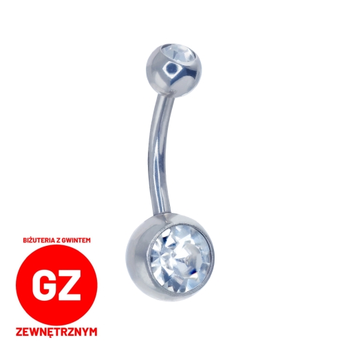 Kolczyk do pępka z białym kryształem - gwint zewnętrzny NZ001.jpg