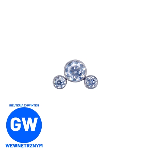 Cluster z 3 różnymi kryształami - tytanowy ozdobny labret. Biżuteria, kolczyk zagięty do piercingu ucha z cyrkoniami - conch, helix, flat, upper lobe L055.jpg