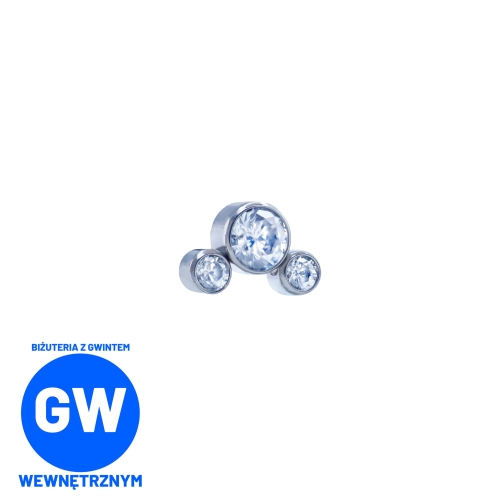 Cluster z 3 różnymi kryształami - tytanowy ozdobny labret. Biżuteria, kolczyk zagięty do piercingu ucha z cyrkoniami - conch, helix, flat, upper lobe L055.jpg.jpg