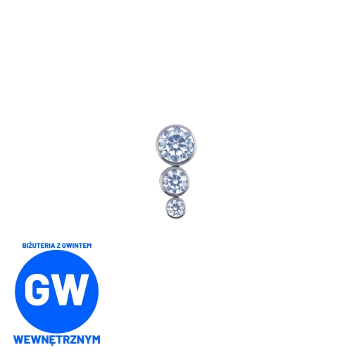 Teardrop 3 kryształki w pionie - tytanowy ozdobny labret L044.jpg