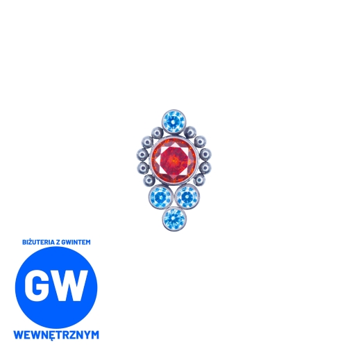 Duża ozdoba z czerwonym i niebieskimi kryształami - tytanowy ozdobny labret L060.jpg