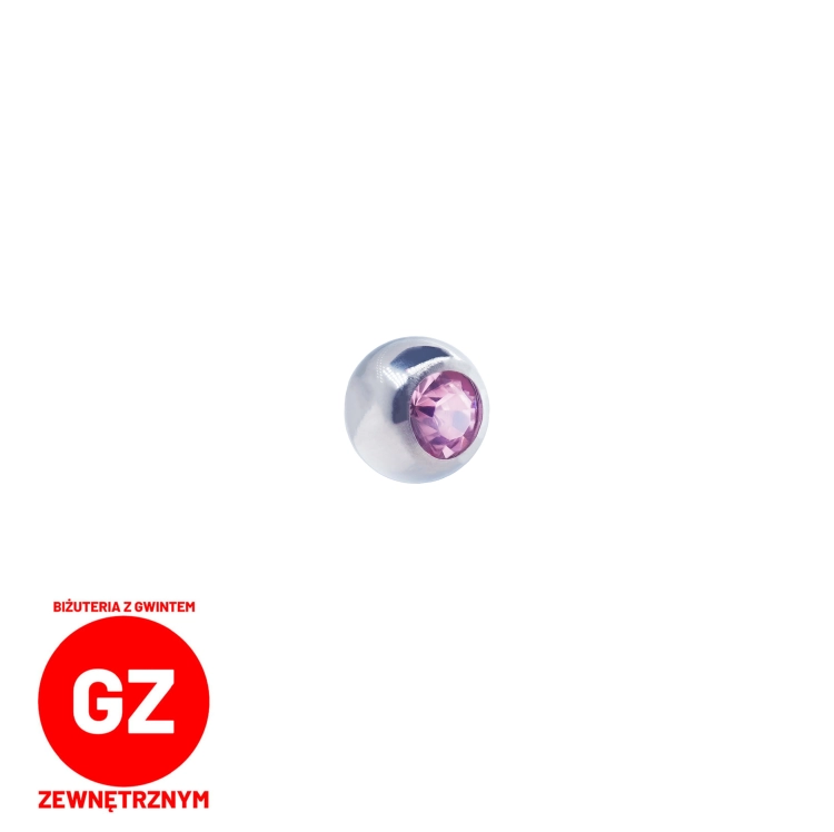Tytanowa kulka z różowym kryształkiem do gwintu zewnętrznego GZ011 róż.jpg